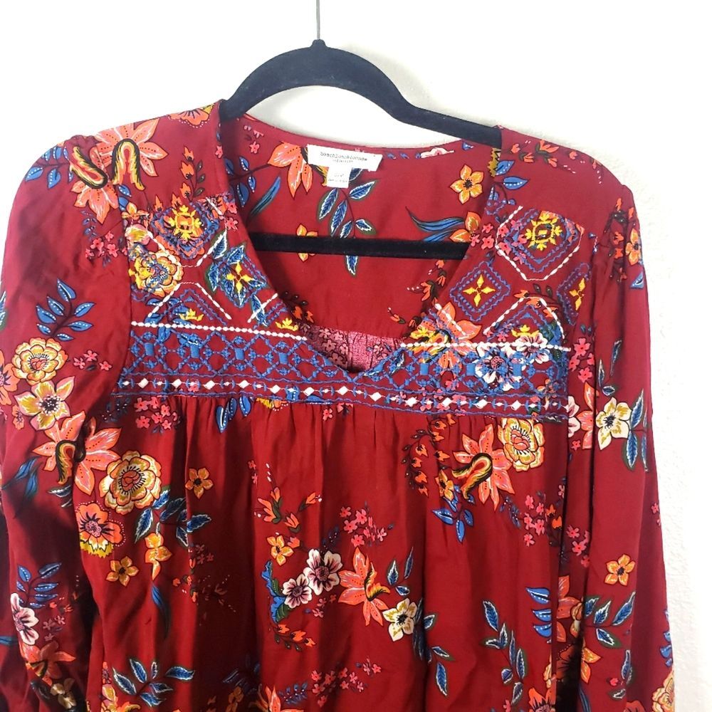 Women's Beach Lunch Lounge Boho Floral Embroidered Pop Over Top Size small - Picture 3 of 11